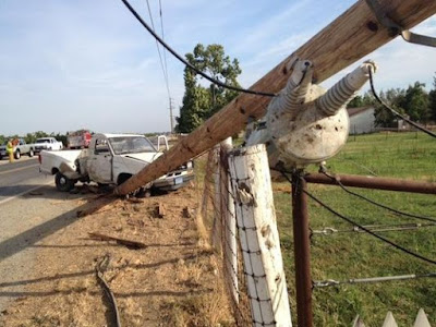 tulare county pickup truck crash power pole no electricity road 132