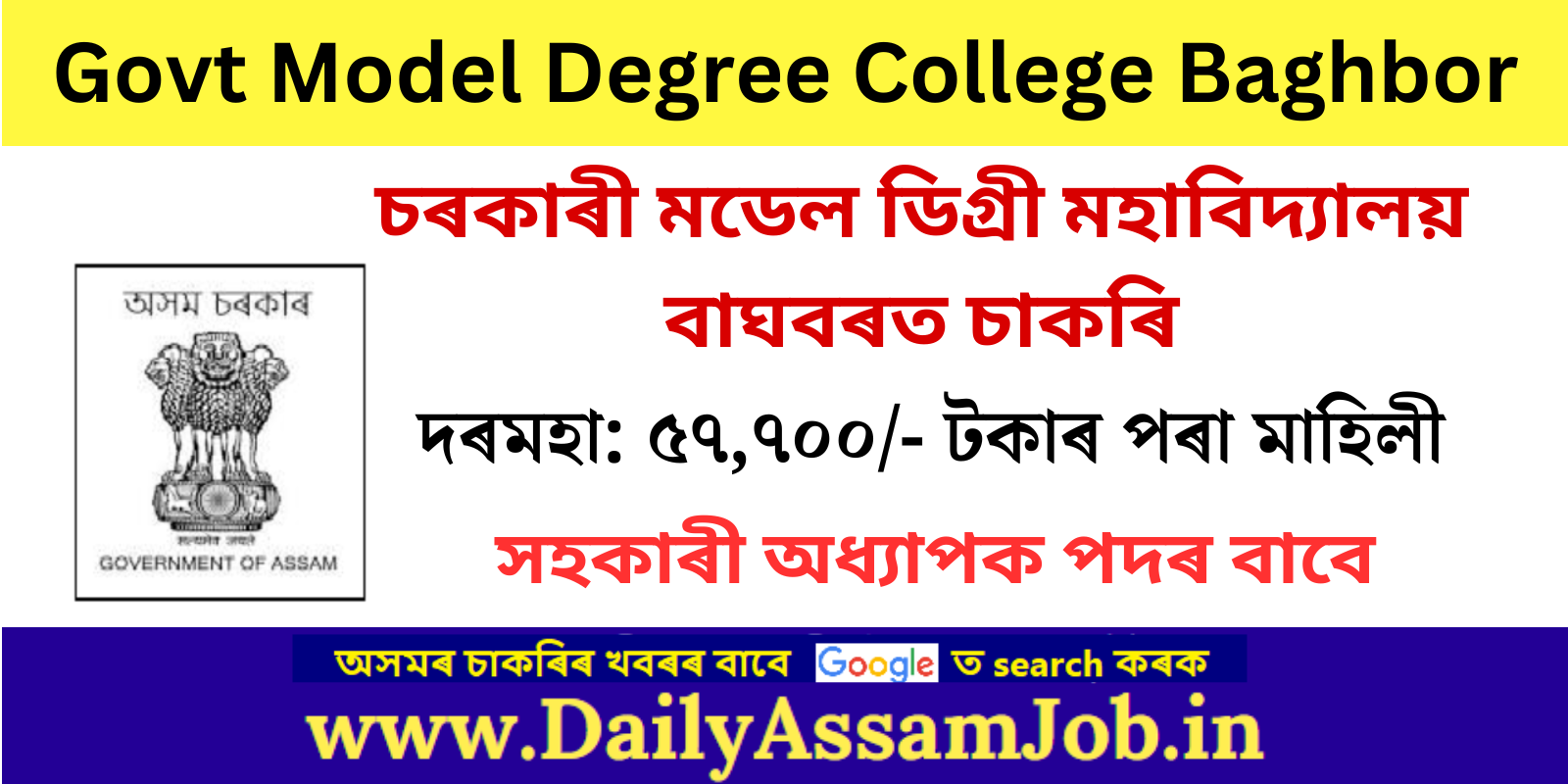 Govt Model Degree College Baghbor Recruitment