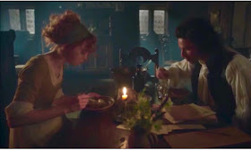 Demelza and Ross eating together at Nampara in season 1