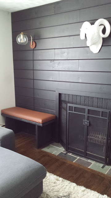 Black Shiplap Fireplace Wall