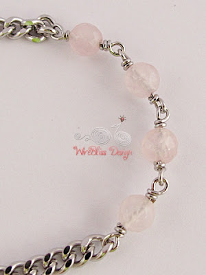 Close up of Wire wrapped Minima Bracelet (Minlet) with Rose Quartz (Love Stone)