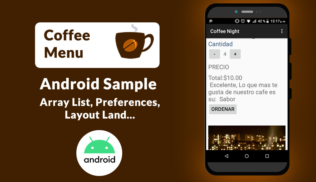 CoffeMenu Android Sample Array List Preferences Layout Land