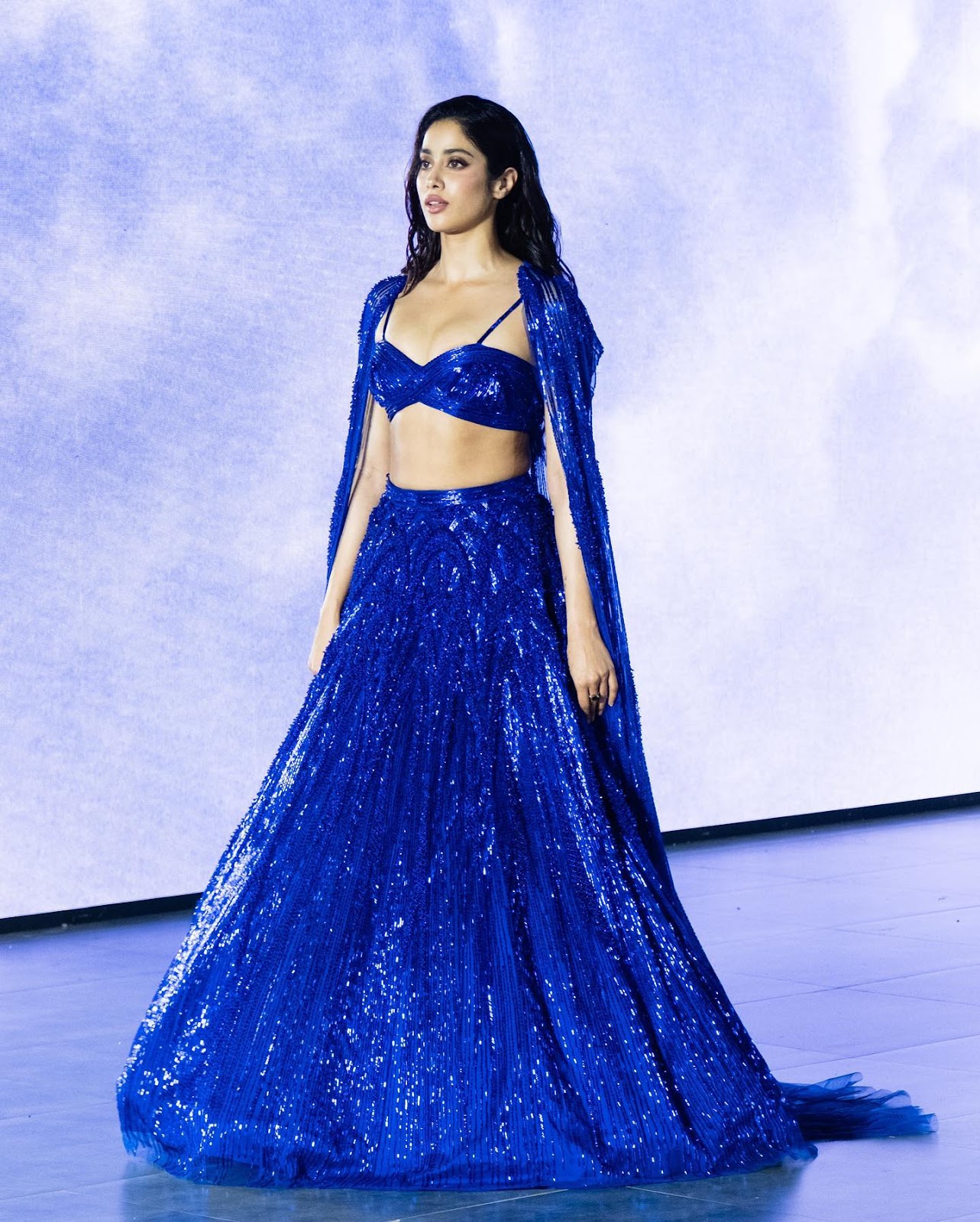 Janhvi Kapoor cleavage blue tiny top skirt