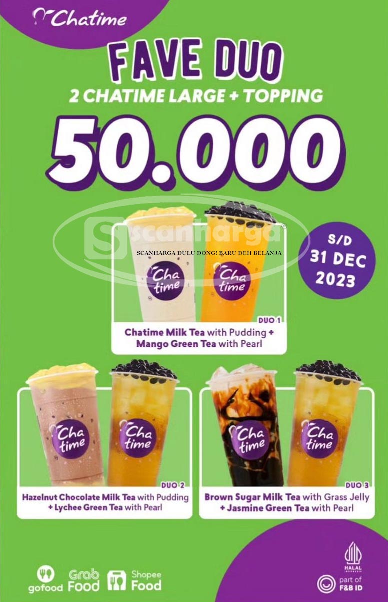 Promo CHATIME FAVE DUO: Beli 2 Chatime Large + Topping Hanya Rp. 50K