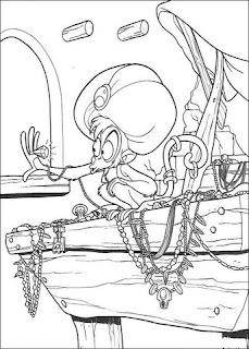 the monkey Abu in a ship full of jewelery coloring page