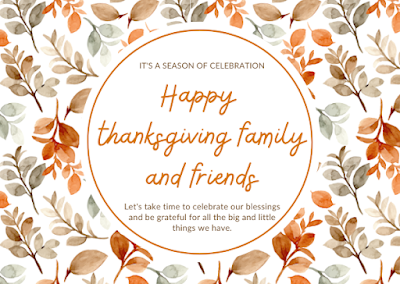 Image of happy thanksgiving to family and friends