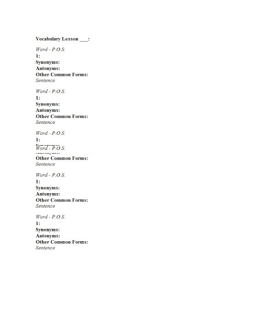 Vocabulary Layout Word Template