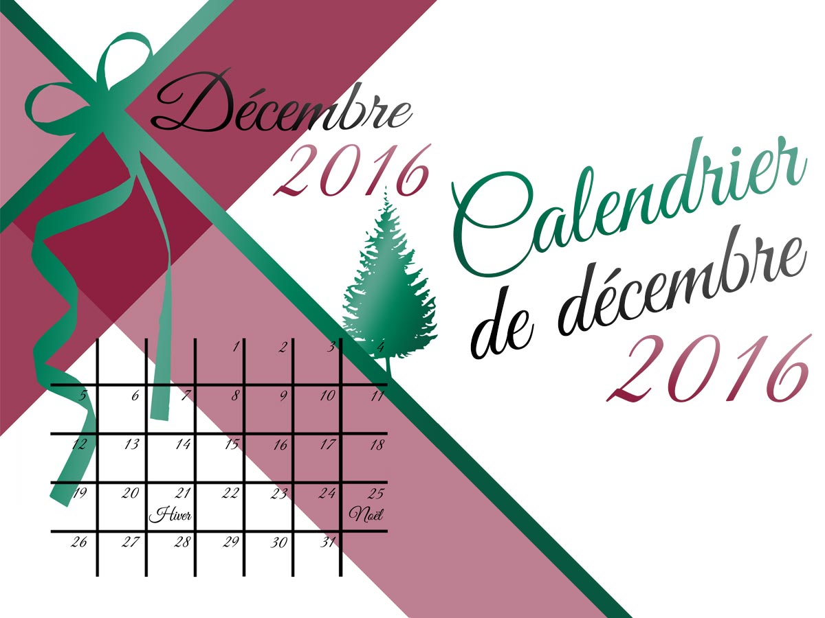 Calendrier imprimable décembre 2016