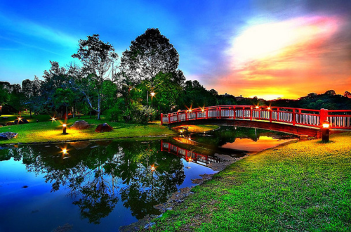 Red Bridge at Sunset, Kyoto, Japan