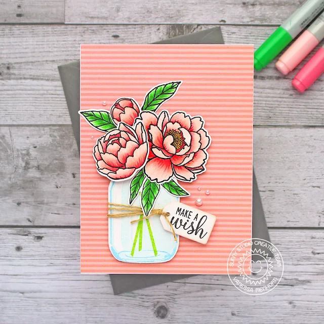 Sunny Studio Stamps: Pink Peonies Vintage Jar Daffodil Dreams Make A Wish Everyday Cards by Vanessa Menhorn