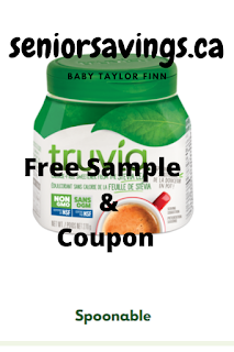 image shows picture of scoopable Truvia sweetener  Text reads: seniorssavings.ca Free Sample & Coupon Truvia