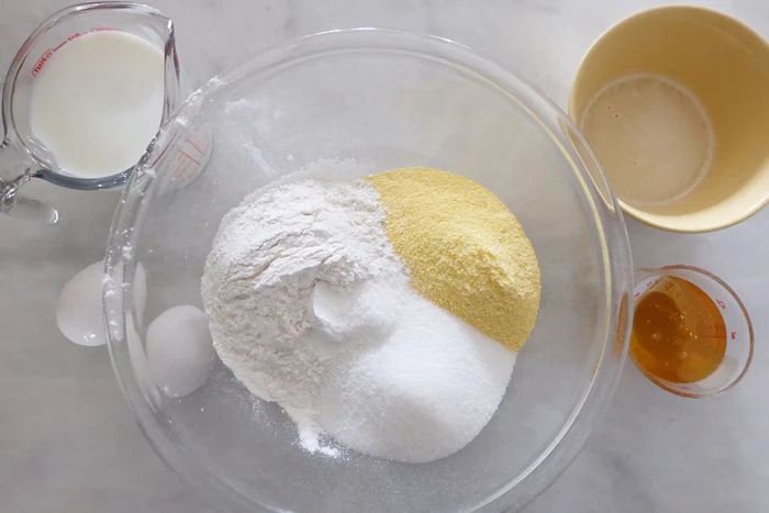 honey cornbread muffin ingredients prepped