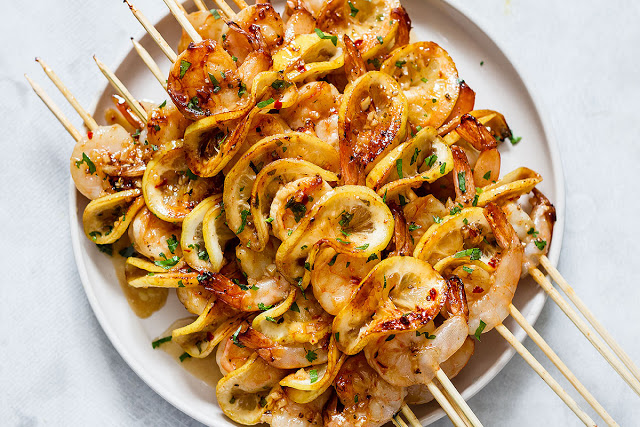 Garlic Honey Lemon Grilled Shrimp 