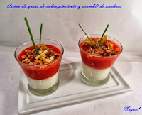 Crema de queso de cabra,pimiento y crumble de anchoas