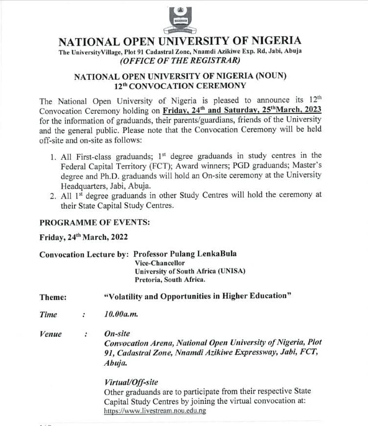 NOUN 12th Convocation Clearance & Gown Collection 2023