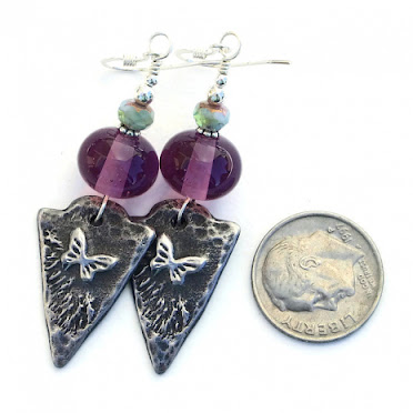 handmade butterfly and purple lampwork earrings