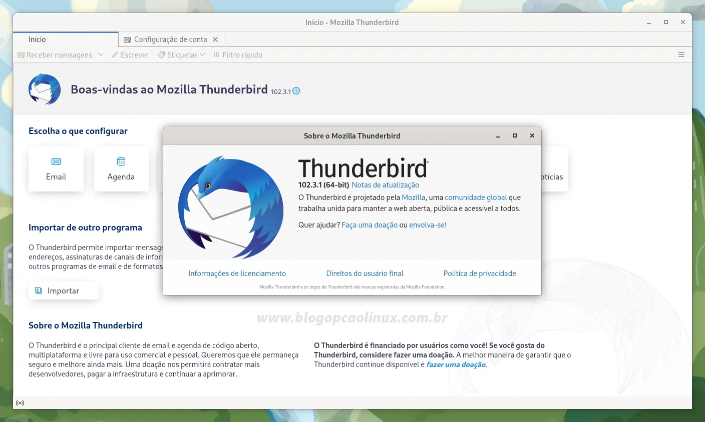 Mozilla Thunderbird executando no Fedora 37 Workstation