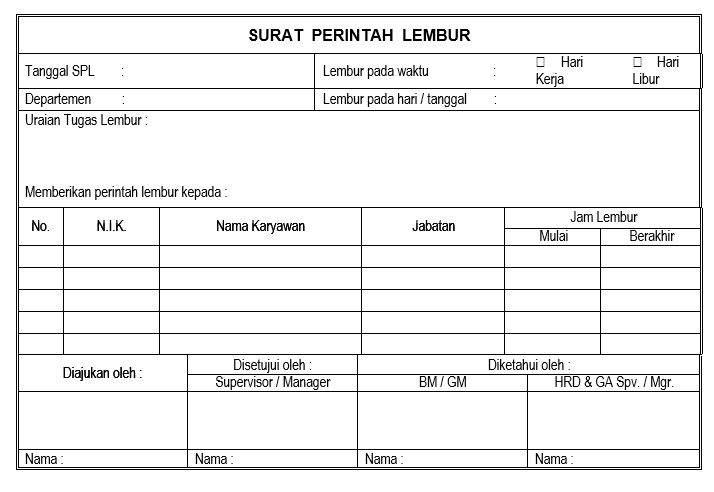 Contoh Form Surat Perintah Lembur Contoh Surat