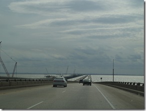This bridge spans the whole bay and is approxapately 5 miles long.