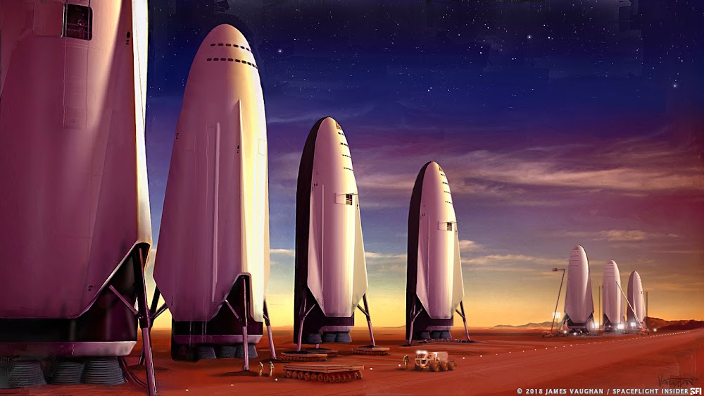 SpaceX ITS spaceship fleet on Mars by James Vaughan
