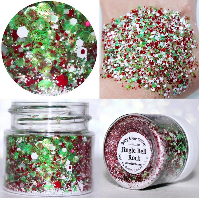 Glitter Lambs "Jingle Bell Rock" Christmas Chunky Body Glitter GlitterLambs.com Red, White and Green Chunky Glitter