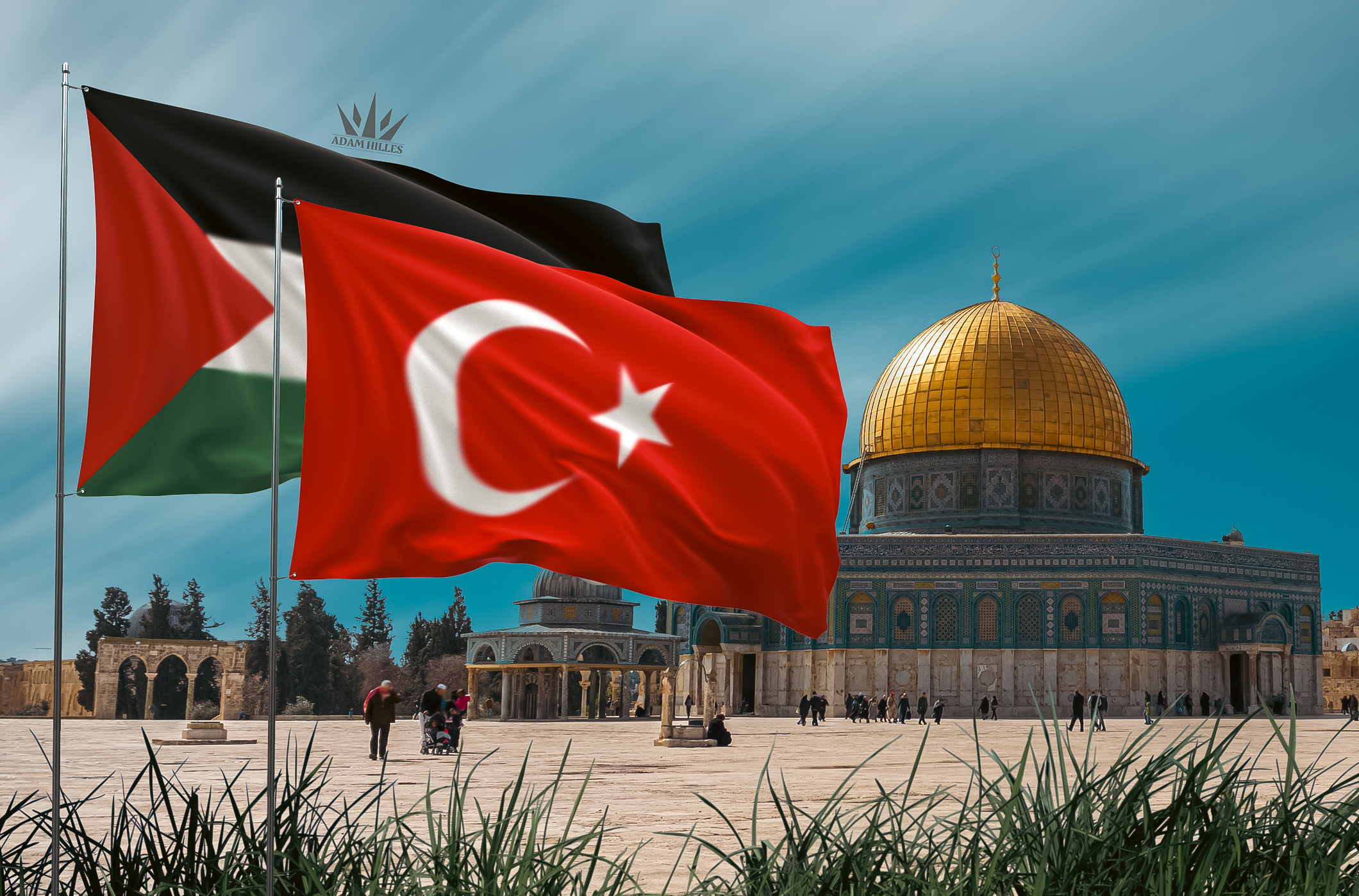 علم تركيا وفلسطين في القدس خلفيات تصامن مع فلسطين