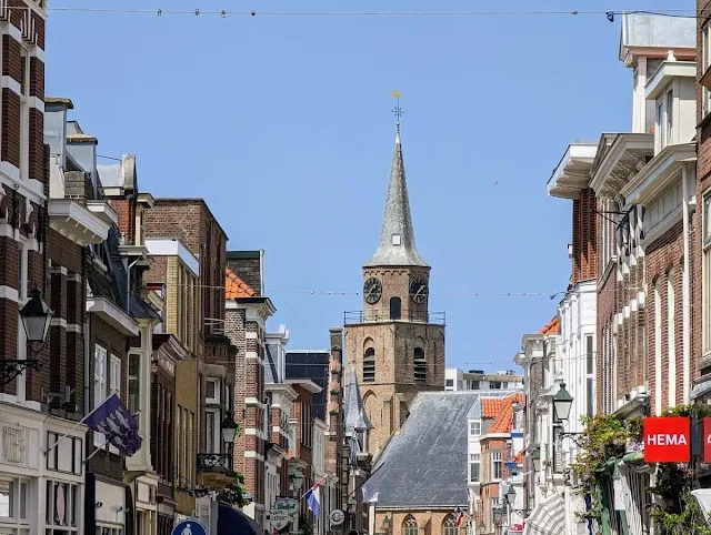 Keizerstraat and church spire in The Hague