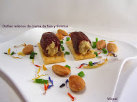 Datiles rellenos de crema de foie y boletus