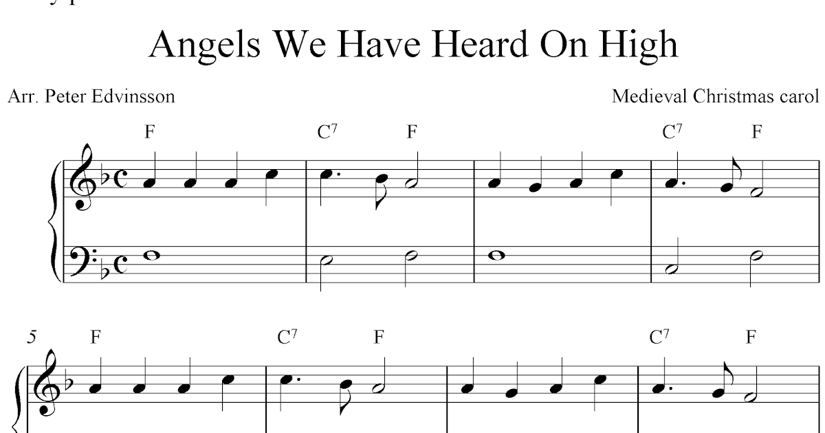 Free Christmas piano sheet music solo, Angels We Have Heard On High