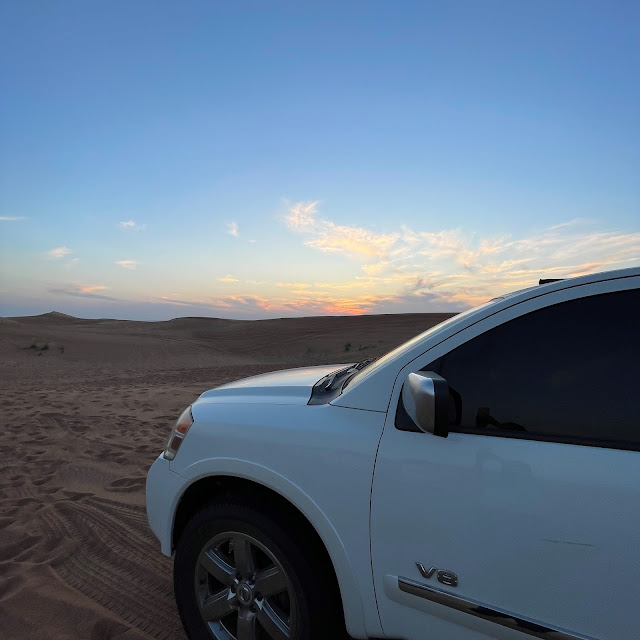 Sunset, Nissan Armada and Desert Camping