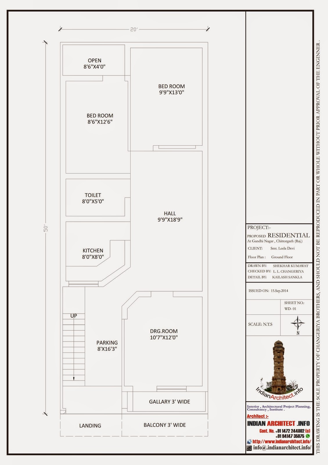 Smt Leela Devi House  20  x  50  1000 Sqft Floor Plan  and 