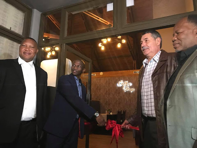Honourable MEC Eric Kholwane Executive Mayor Councillor Nkosi of Chief Albert Luthuli Municipality Mr. Kobus Tait MD of Forever Resorts South Africa and Chief Dlamini at the Ribbon Cutting.