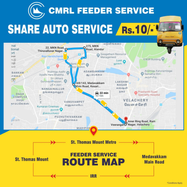 Chennai Metro - St. Thomas Mount Metro Station - Share Auto Route, Timing, Fare & More