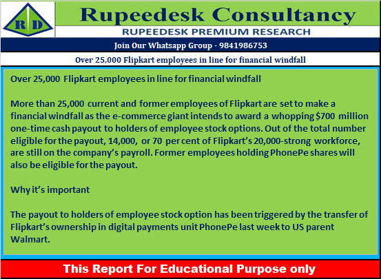 Over 25,000 Flipkart employees in line for financial windfall - Rupeedesk Reports - 28.12.2022