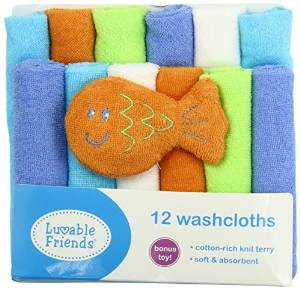 Image: Luvable Friends 12 Washcloths In Bag | Bonus Toy | Super soft and durable