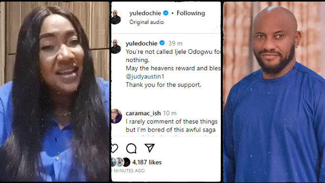 Yul Edochie Applauds Judy Austin's Support and Defends Her, Emphasizing His Nickname "Ijele Odogwu" as a Fitting Tribute