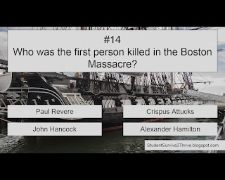 Who was the first person killed in the Boston Massacre? Answer choices include: Paul Revere, Crispus Attucks, John Hancock, Alexander Hamilton