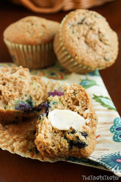 Whole Wheat Blueberry Zucchini Muffins | www.the-taste-tester.com