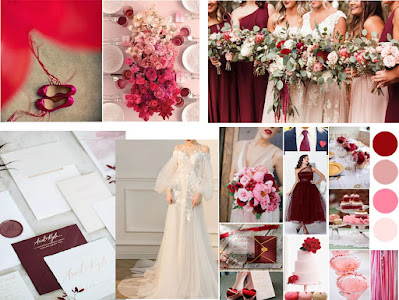 Dark Red and Light Shades Pink Spring Wedding Palette