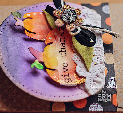 SRM Blog - Fall Treat Bag by Michele - #treatbag #stickers #sentiments #doily #DIY