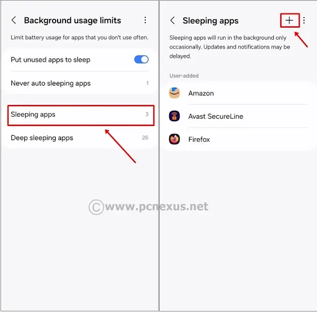 Sleeping apps in Samsung Android.
