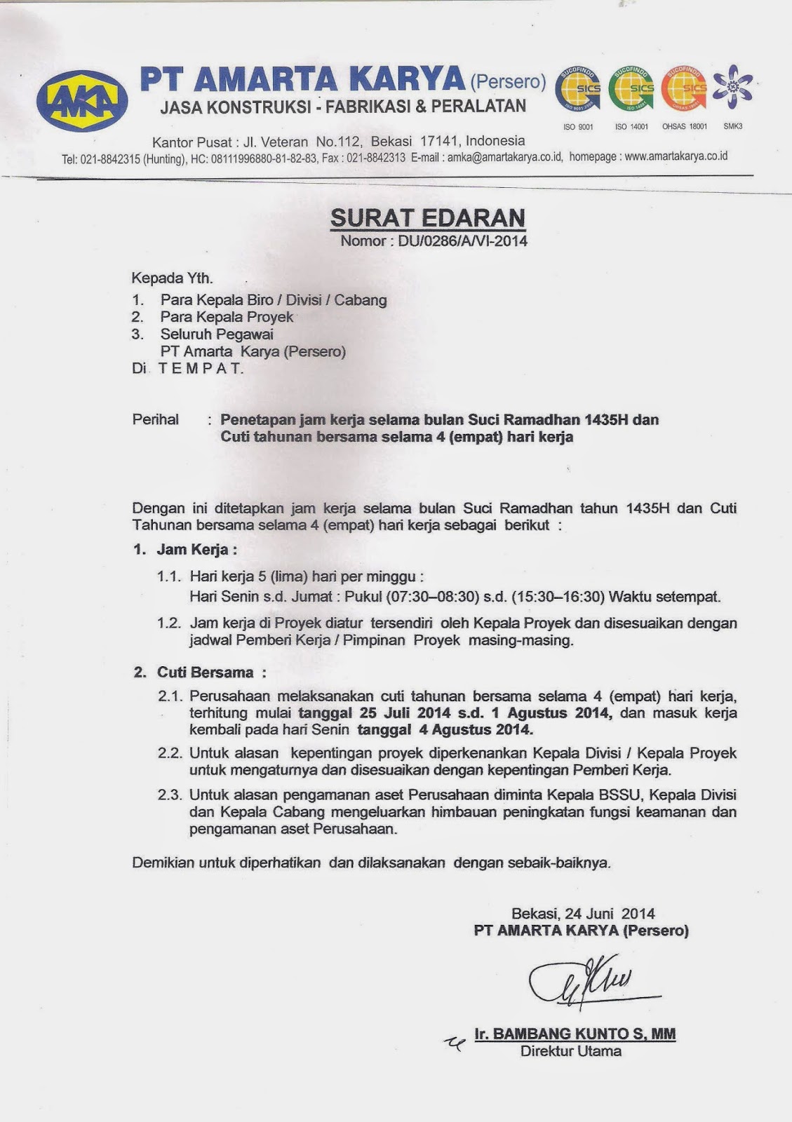 Contoh Surat Pemberitahuan Jam Kerja Contoh Surat