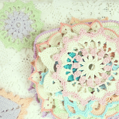 ByHaafner, crocheted doilies, pastel, crochet, stack