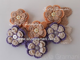 colar, crochet, colar florido, lilás, laranja, flores de croche