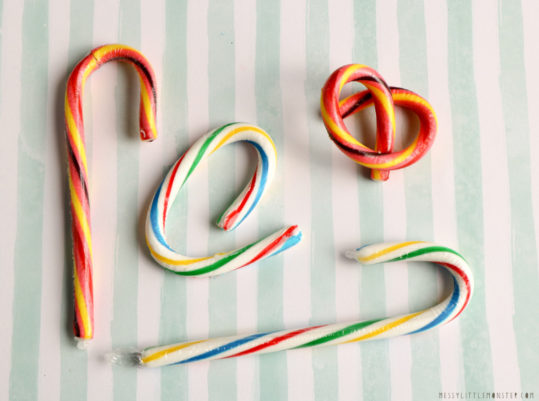 melting candy cane science experiment for kids