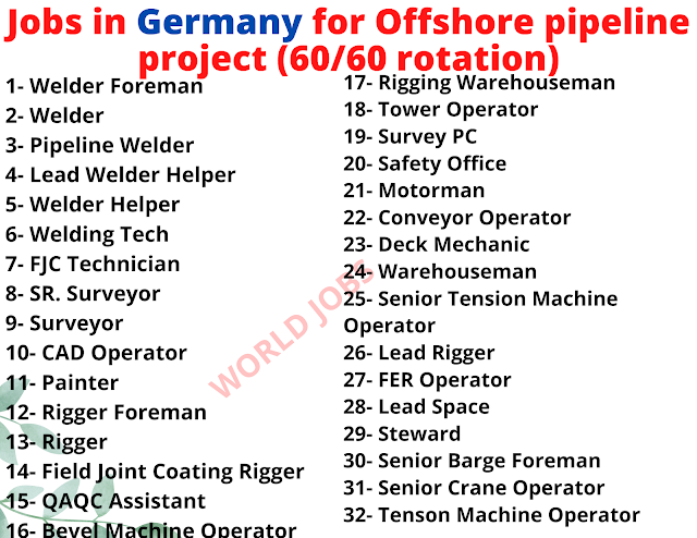 Jobs in Germany for Offshore pipeline project (60/60 rotation)