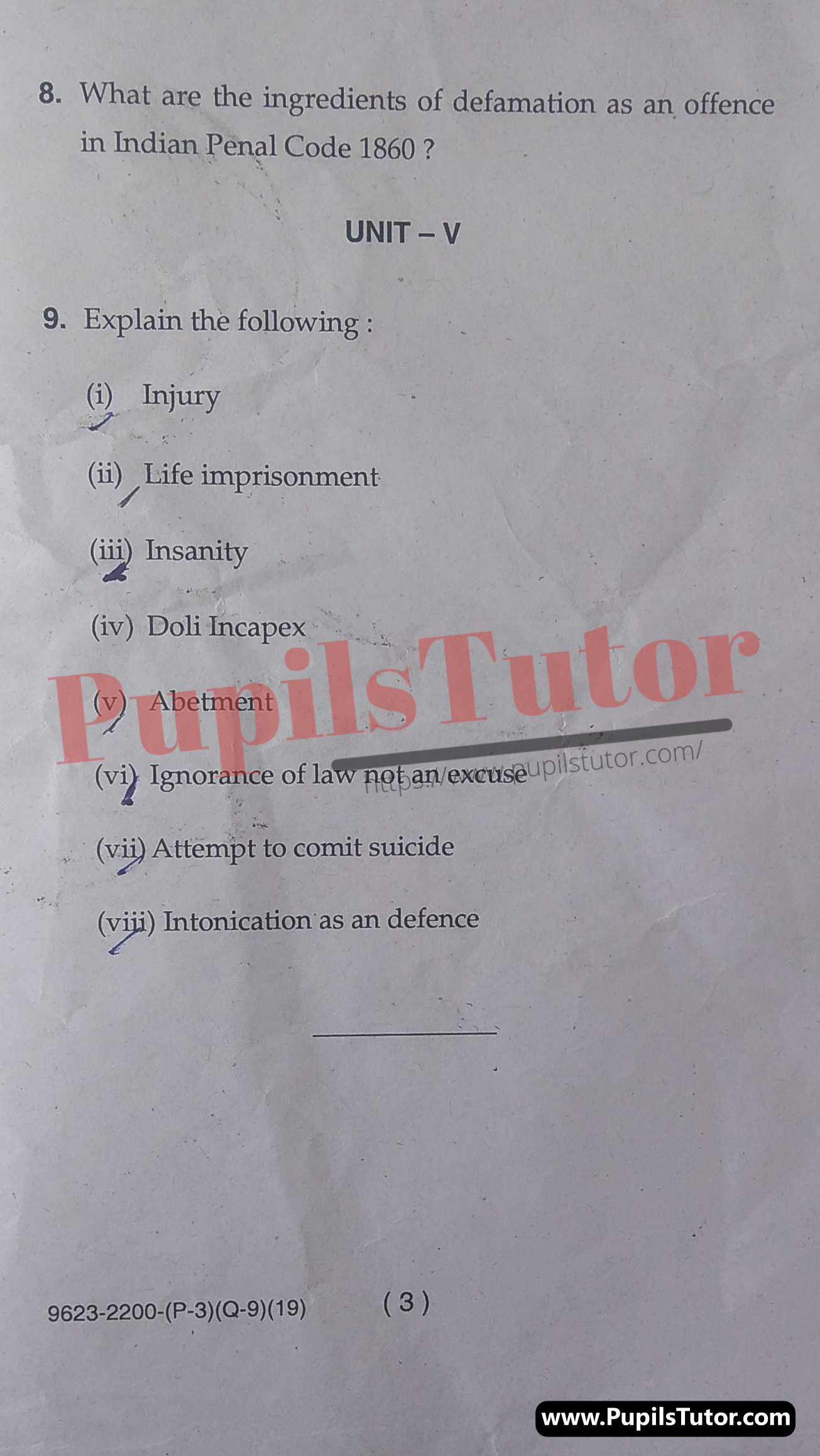 Free Download PDF Of M.D. University B.A. LL.B. Fifth Semester Latest Question Paper For Law Of Crimes Subject (Page 3) - https://www.pupilstutor.com