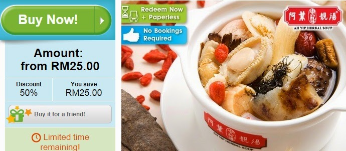 Ah Yip Herbal Soup Cash Voucher offer, Groupon Malaysia, Discount