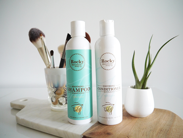 Rocky Mountain Soap Co. Shampoo & Conditioner in soothing moisturizing formula with vanilla coconut scent