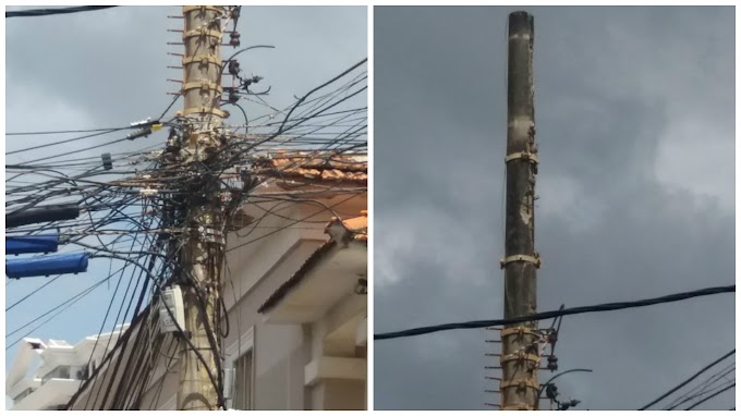 Olha só a situação desse poste na Rua Almirante Barroso!